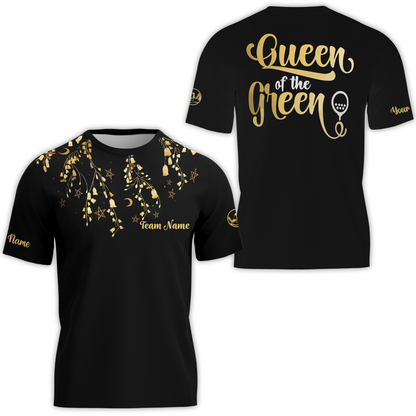Elegant Gold Pattern Queen Of The Green Golf Short Sleeve Women Polo Shirt, Unique Female Golf Gift