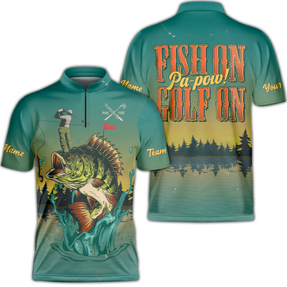 Fly Fishing And Golf Men Polo Shirt, Fish On Golf On Pa-Pow Fishing Shirt, Best Golf Shirt For Men, Gift For Golfers And Fishing Lovers