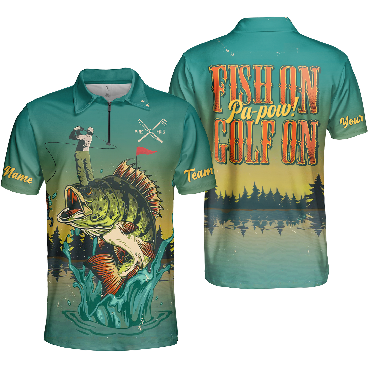 Fly Fishing And Golf Men Polo Shirt, Fish On Golf On Pa-Pow Fishing Shirt, Best Golf Shirt For Men, Gift For Golfers And Fishing Lovers