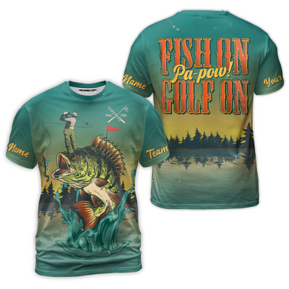 Fly Fishing And Golf Men Polo Shirt, Fish On Golf On Pa-Pow Fishing Shirt, Best Golf Shirt For Men, Gift For Golfers And Fishing Lovers