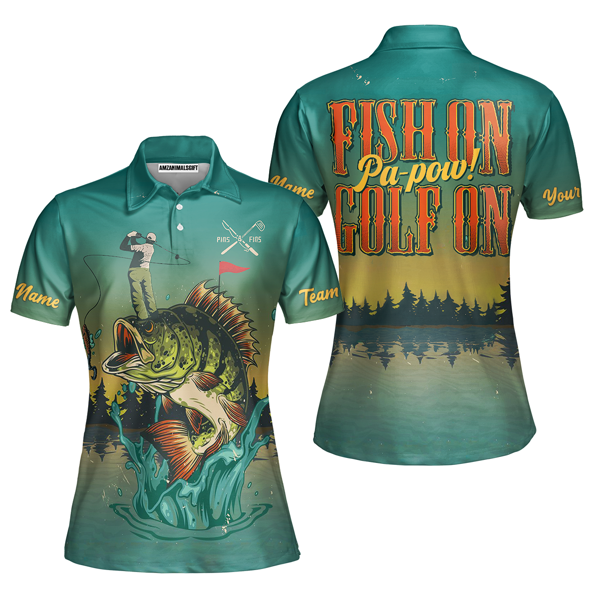 Fly Fishing And Golf Men Polo Shirt, Fish On Golf On Pa-Pow Fishing Shirt, Best Golf Shirt For Men, Gift For Golfers And Fishing Lovers