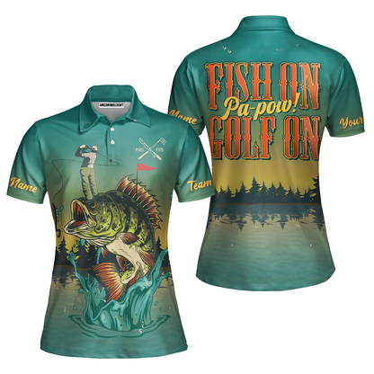 Fly Fishing And Golf Men Polo Shirt, Fish On Golf On Pa-Pow Fishing Shirt, Best Golf Shirt For Men, Gift For Golfers And Fishing Lovers