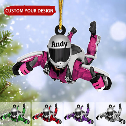Personalized Skydiving Male Man Moment Flat Acrylic Ornament, Meaningful Ornament Gifts For Skydiving Extreme Sports Lover