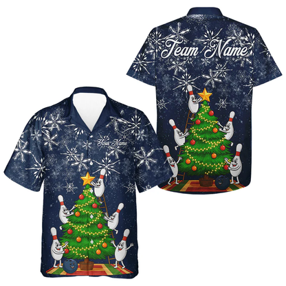 Custom Funny Christmas Tree nowflake Bowling Polo Shirts, Christmas Bowling uniforms - Bowling Polo Personalized Name And Team Name