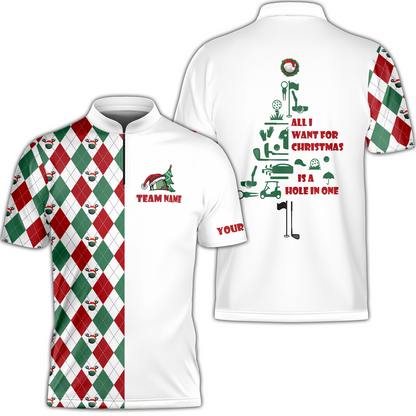 Funny Christmas Tree Womens Golf Polo Shirt All I Want For Christmas Is A Hole In One Custom Golf Gift