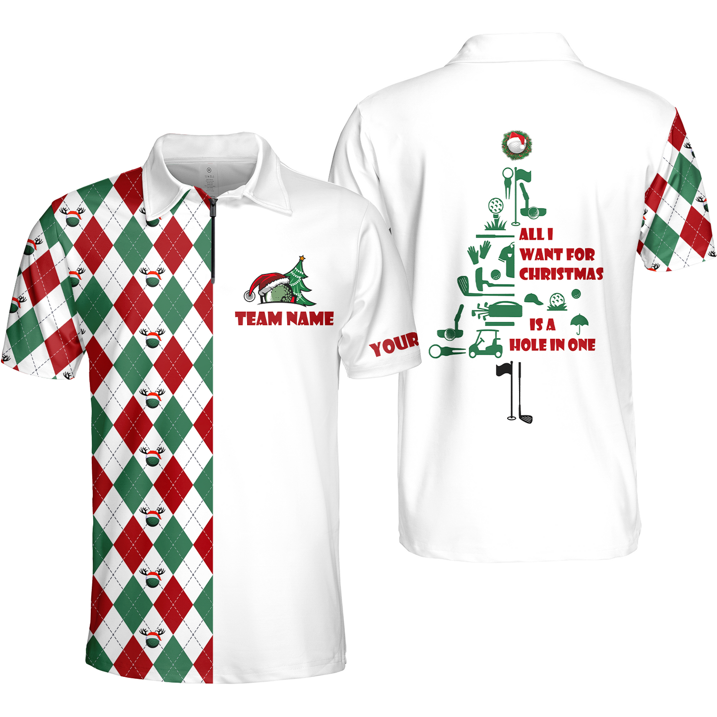 Funny Christmas Tree Womens Golf Polo Shirt All I Want For Christmas Is A Hole In One Custom Golf Gift