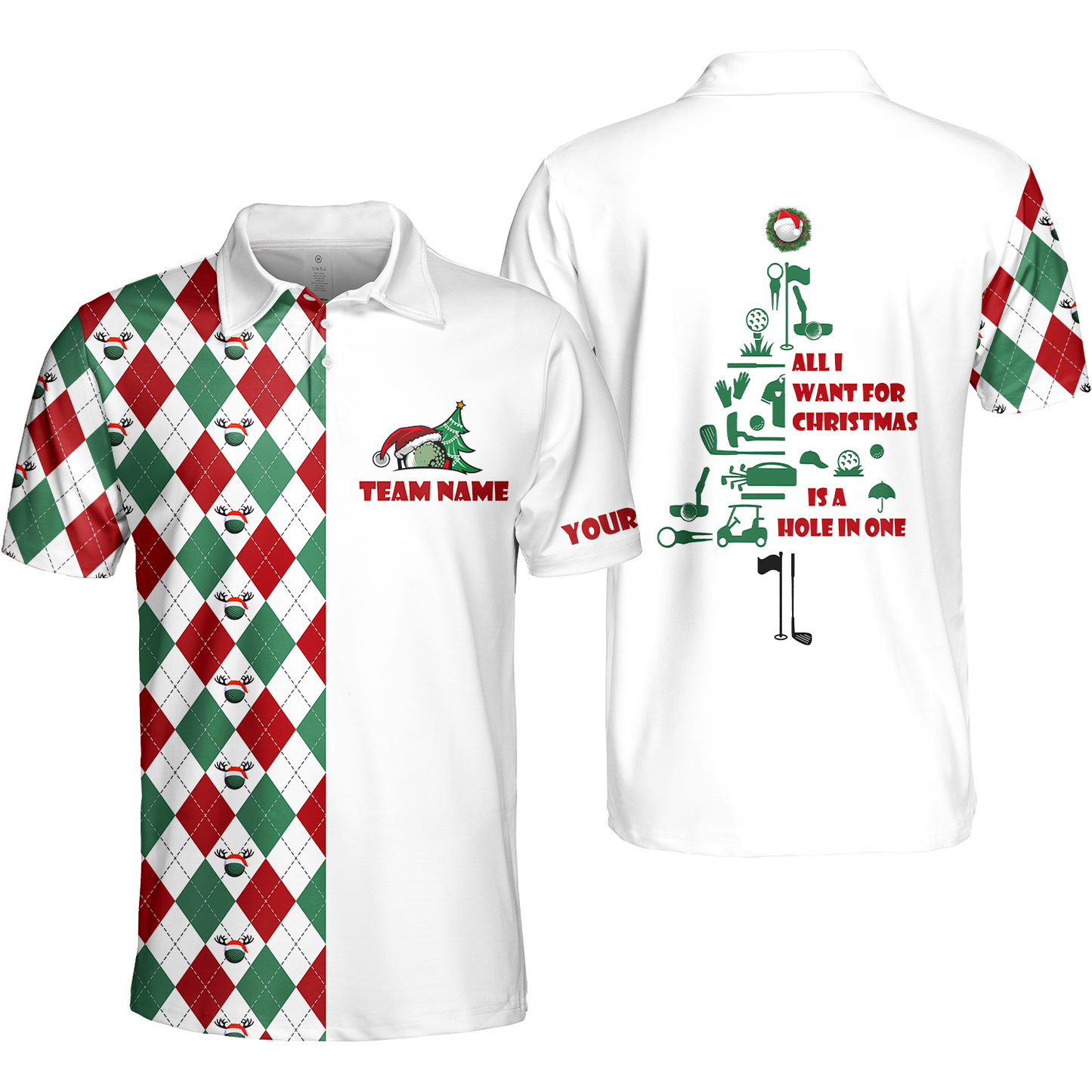 Funny Christmas Tree Womens Golf Polo Shirt All I Want For Christmas Is A Hole In One Custom Golf Gift