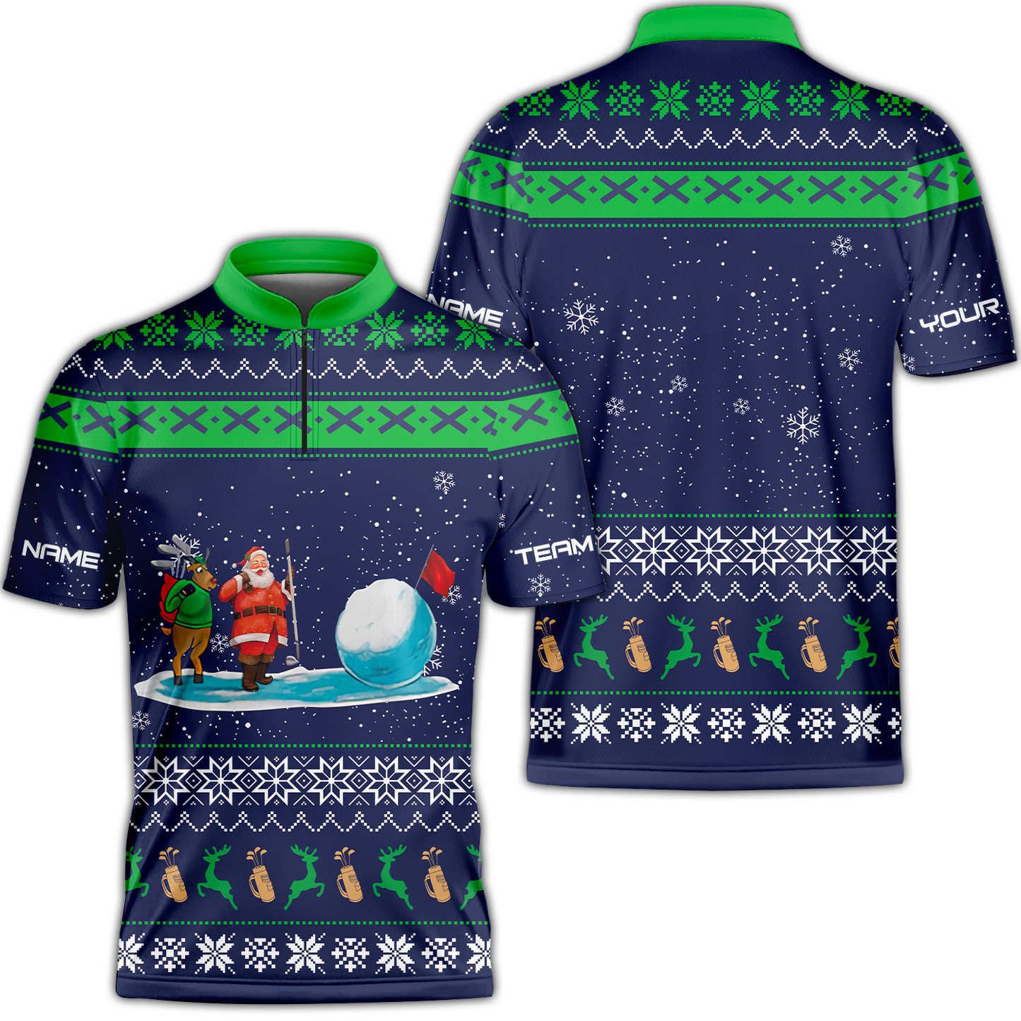 Golf Men Polo Shirt - Funny Ugly Christmas Pattern Custom Name Apparel - Personalized Gift For Golf Lover, Men, Team, Husband, Boyfriend