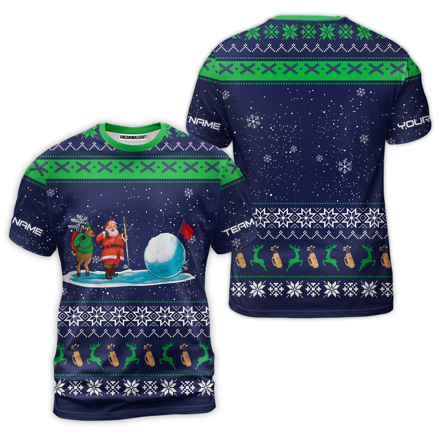 Golf Men Polo Shirt - Funny Ugly Christmas Pattern Custom Name Apparel - Personalized Gift For Golf Lover, Men, Team, Husband, Boyfriend