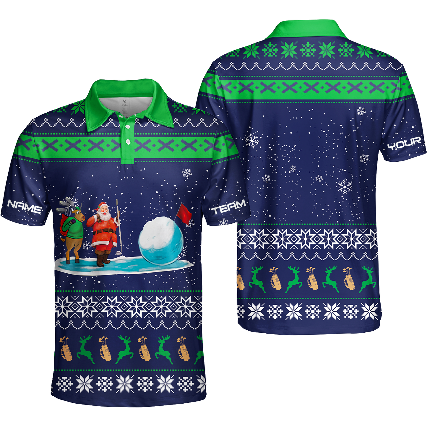 Golf Men Polo Shirt - Funny Ugly Christmas Pattern Custom Name Apparel - Personalized Gift For Golf Lover, Men, Team, Husband, Boyfriend