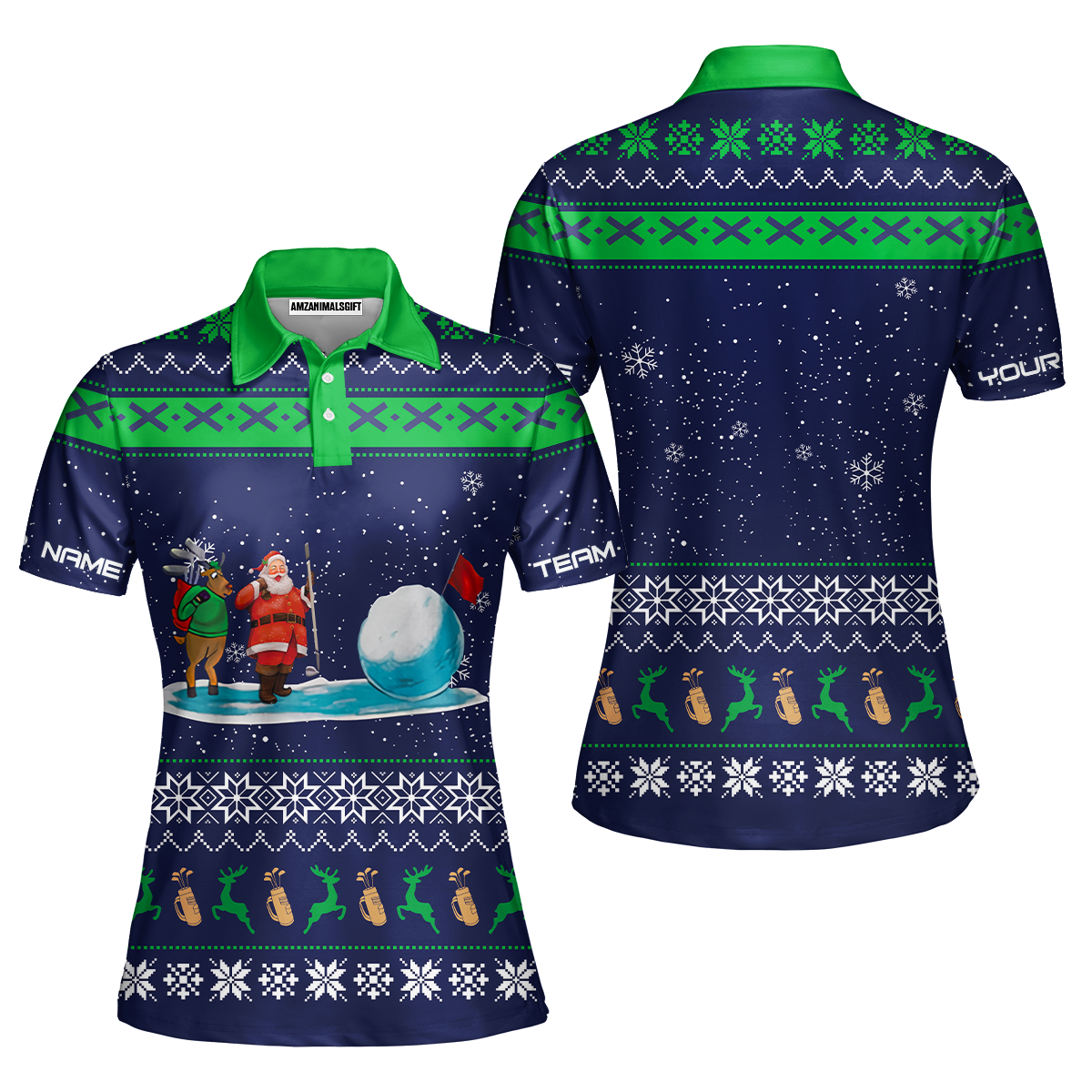 Golf Men Polo Shirt - Funny Ugly Christmas Pattern Custom Name Apparel - Personalized Gift For Golf Lover, Men, Team, Husband, Boyfriend