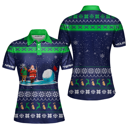 Golf Men Polo Shirt - Funny Ugly Christmas Pattern Custom Name Apparel - Personalized Gift For Golf Lover, Men, Team, Husband, Boyfriend