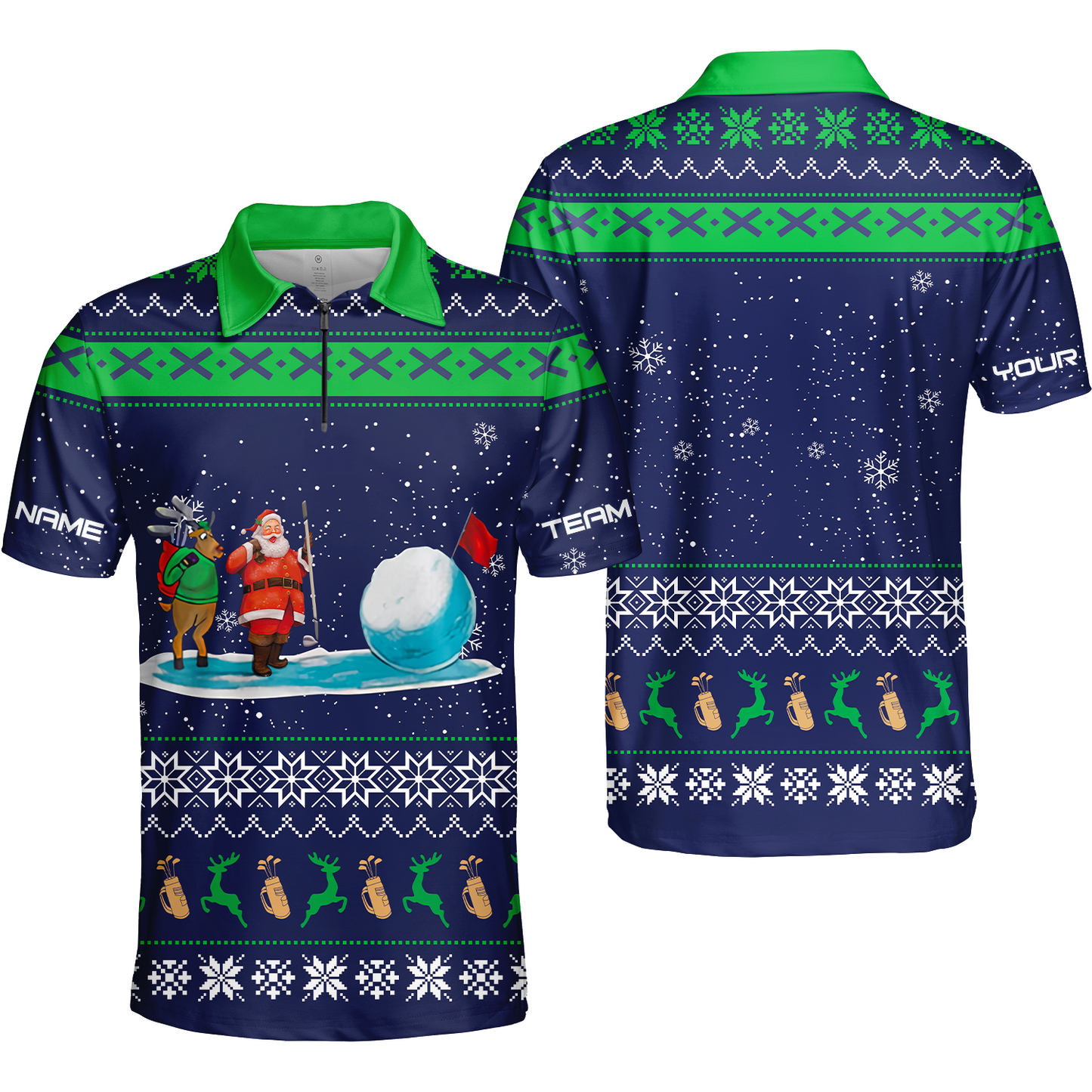 Golf Men Polo Shirt - Funny Ugly Christmas Pattern Custom Name Apparel - Personalized Gift For Golf Lover, Men, Team, Husband, Boyfriend