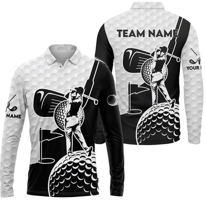Golf Custom Name Long Sleeve Polo Shirt - Golf Clubs Golf Ball Apparel - Personalized Gift For Golf Lover, Team, Golfer
