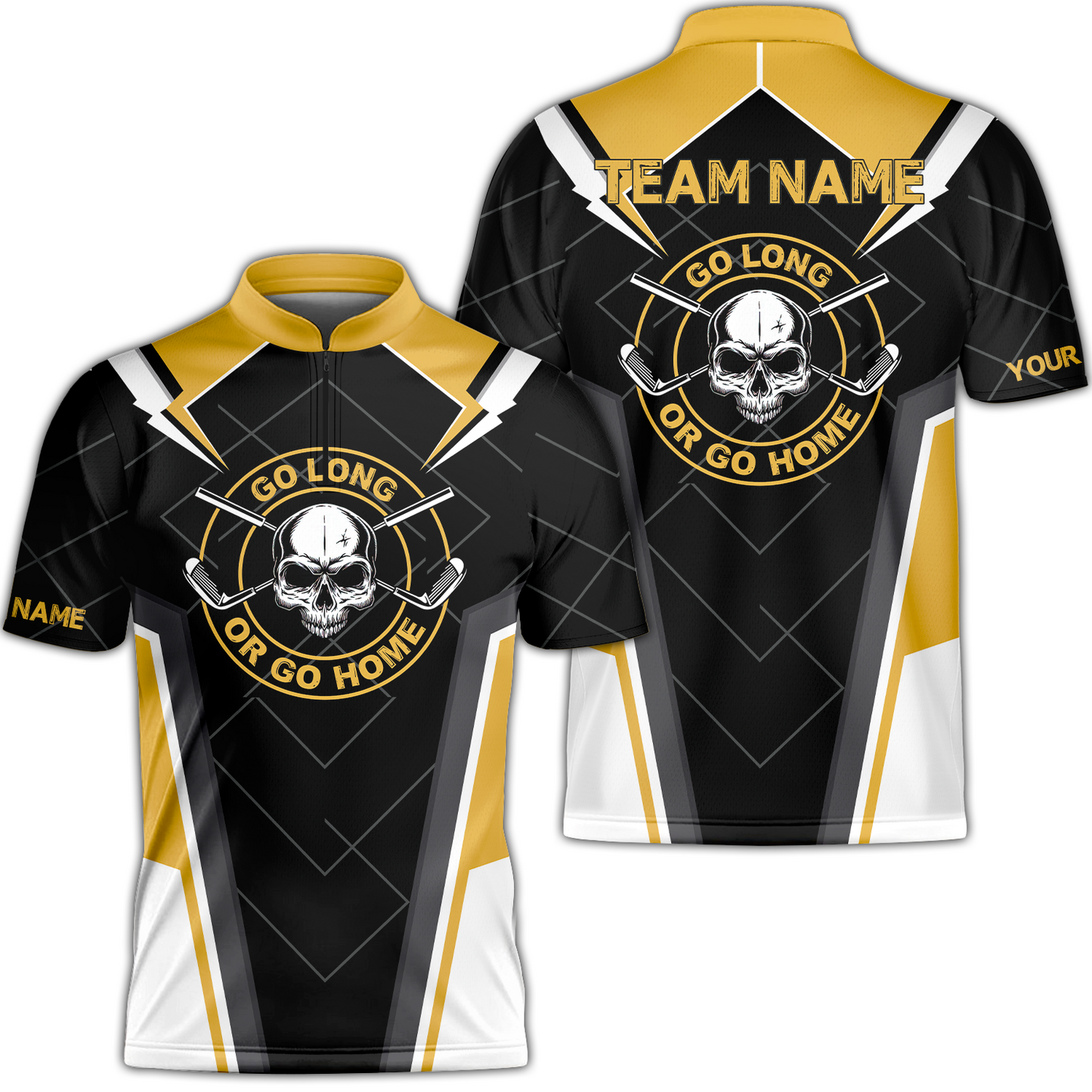 Go Long Or Go Home Golf Men Polo Shirt, Black Skull Golf Shirt For Men, Cool Golfing Shirt With Sayings, Gift For Golfers