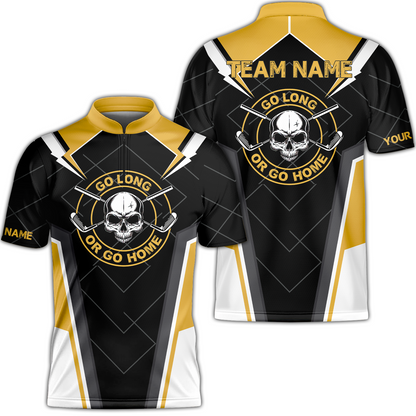 Go Long Or Go Home Golf Men Polo Shirt, Black Skull Golf Shirt For Men, Cool Golfing Shirt With Sayings, Gift For Golfers