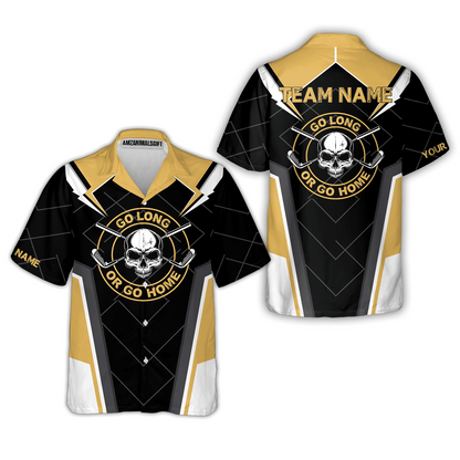 Go Long Or Go Home Golf Men Polo Shirt, Black Skull Golf Shirt For Men, Cool Golfing Shirt With Sayings, Gift For Golfers
