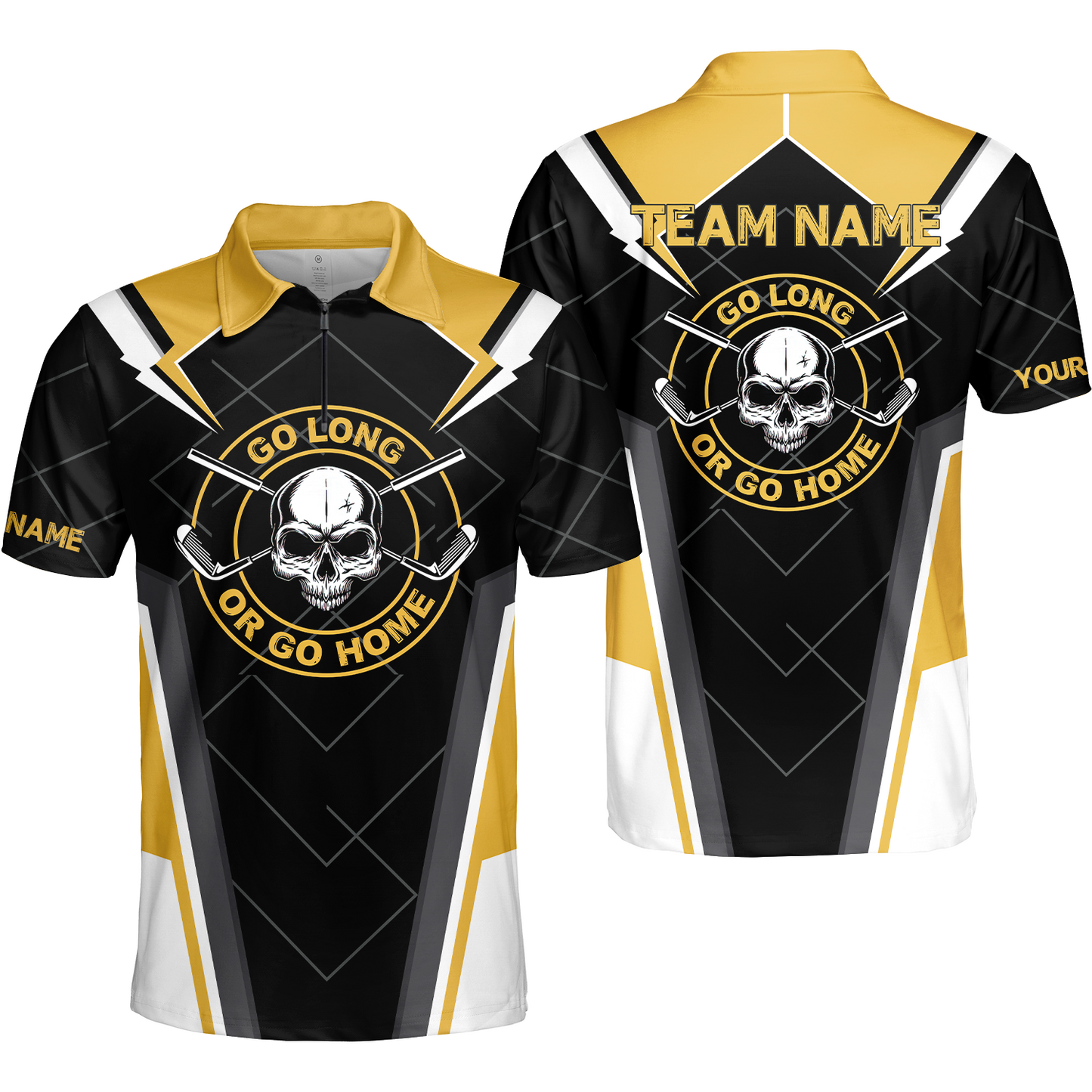 Go Long Or Go Home Golf Men Polo Shirt, Black Skull Golf Shirt For Men, Cool Golfing Shirt With Sayings, Gift For Golfers