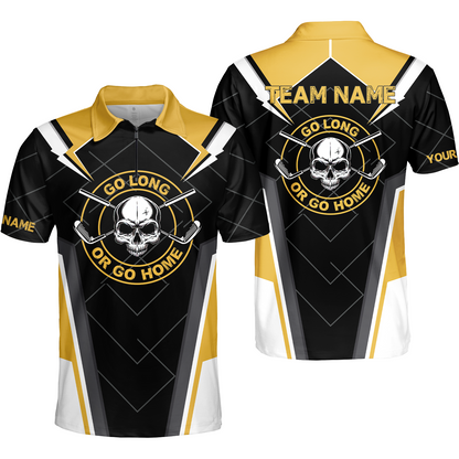 Go Long Or Go Home Golf Men Polo Shirt, Black Skull Golf Shirt For Men, Cool Golfing Shirt With Sayings, Gift For Golfers