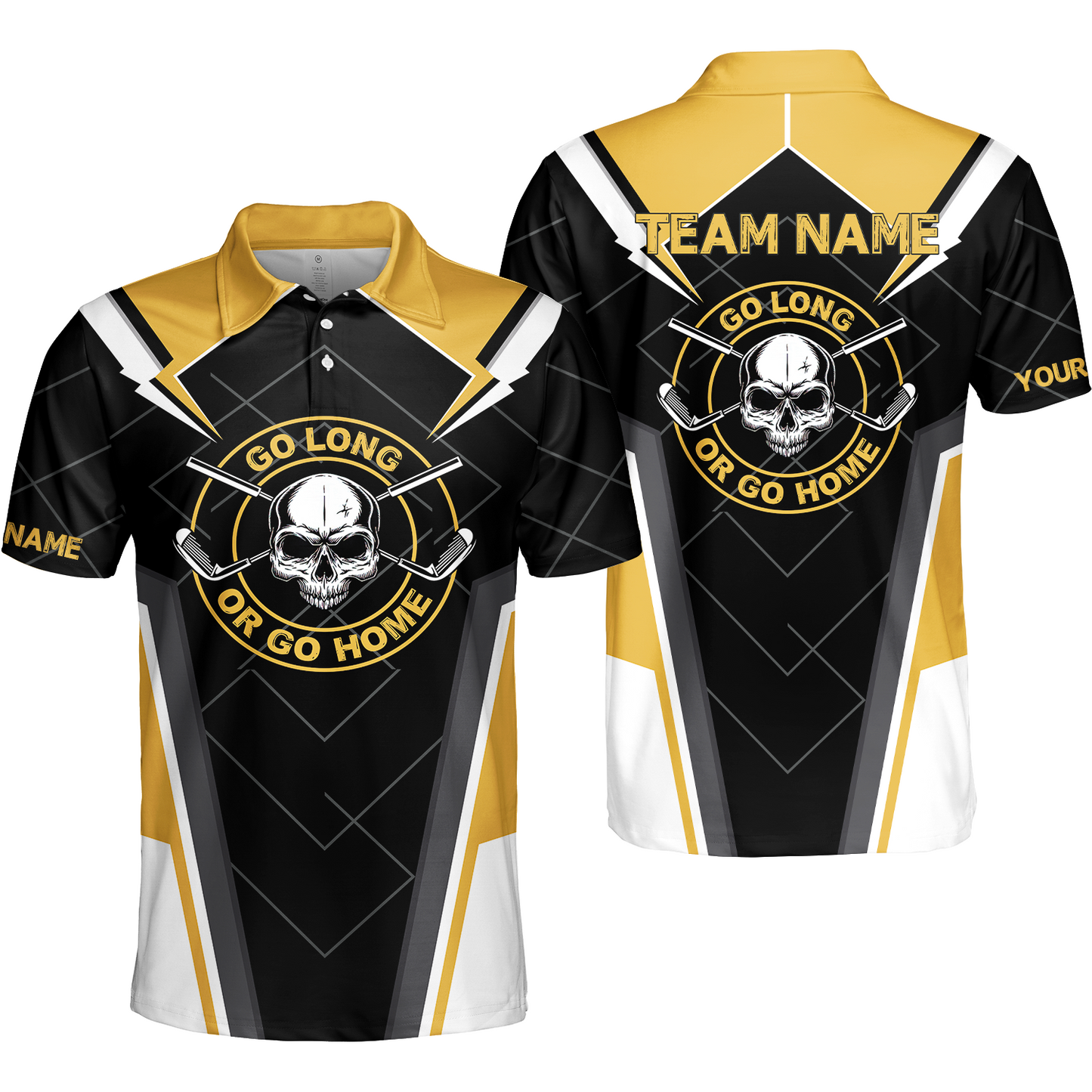 Go Long Or Go Home Golf Men Polo Shirt, Black Skull Golf Shirt For Men, Cool Golfing Shirt With Sayings, Gift For Golfers