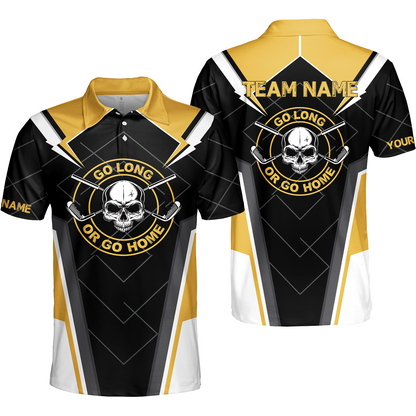 Go Long Or Go Home Golf Men Polo Shirt, Black Skull Golf Shirt For Men, Cool Golfing Shirt With Sayings, Gift For Golfers