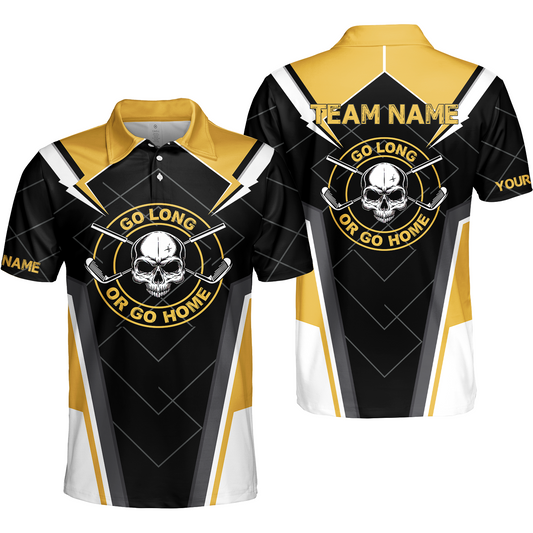 Go Long Or Go Home Golf Men Polo Shirt, Black Skull Golf Shirt For Men, Cool Golfing Shirt With Sayings, Gift For Golfers