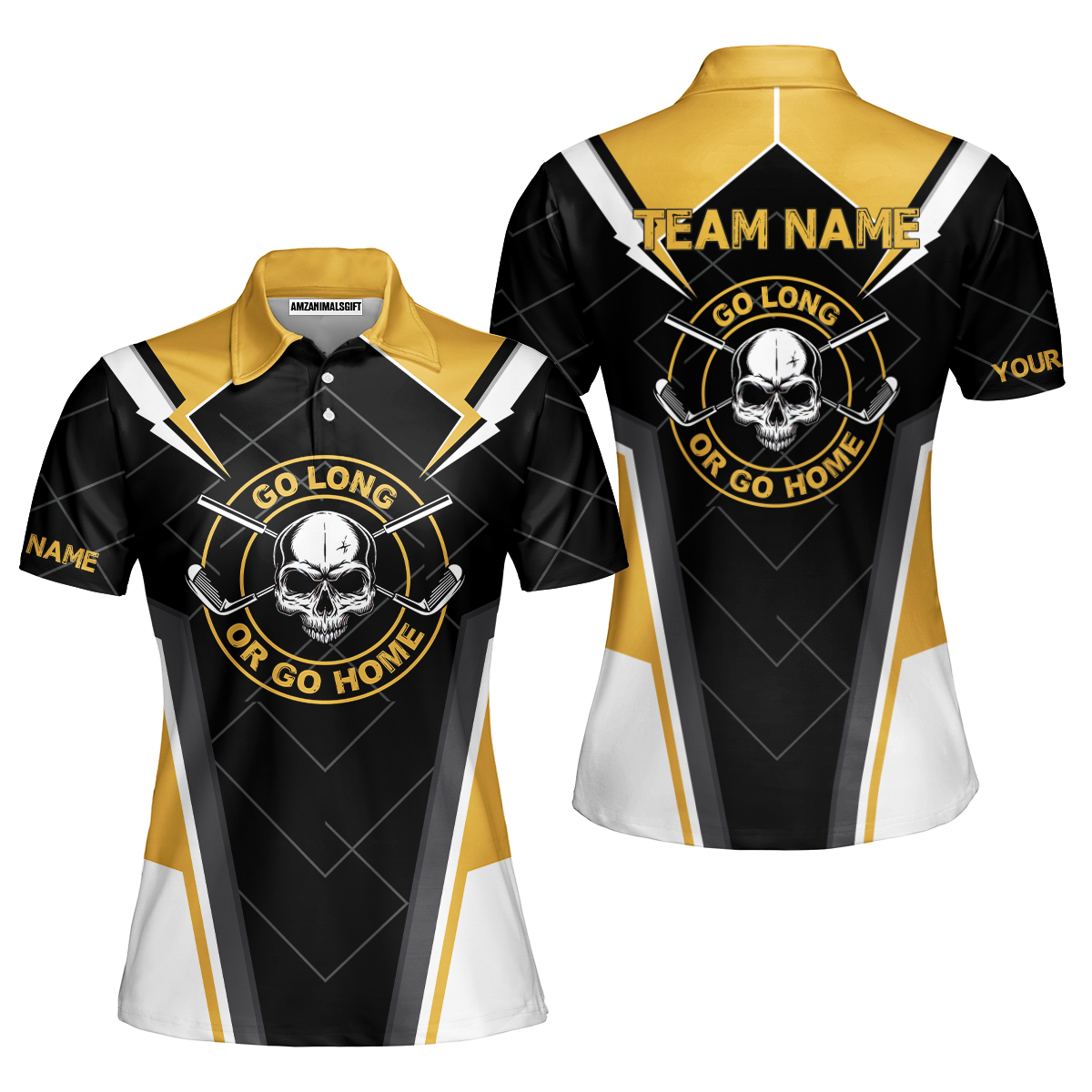 Go Long Or Go Home Golf Men Polo Shirt, Black Skull Golf Shirt For Men, Cool Golfing Shirt With Sayings, Gift For Golfers