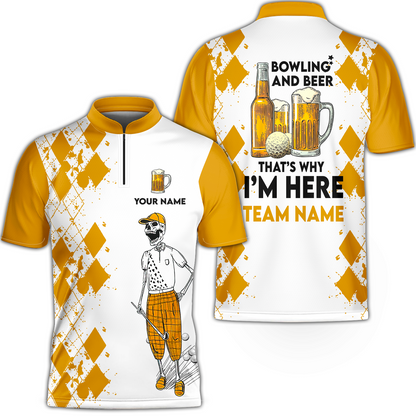 Golf Beer Men Polo Shirt - Custom Name Funny Skull Apparel - Personalized Gift For Golf Lover - Weekend Forecast Golfing With A Chance Of Drinking