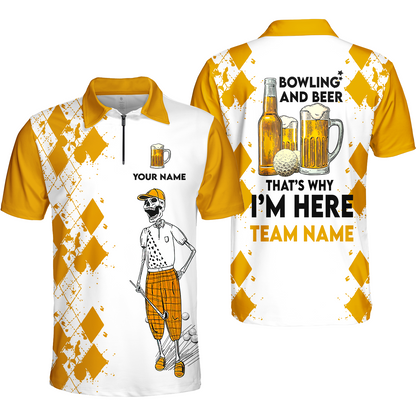 Golf Beer Men Polo Shirt - Custom Name Funny Skull Apparel - Personalized Gift For Golf Lover - Weekend Forecast Golfing With A Chance Of Drinking