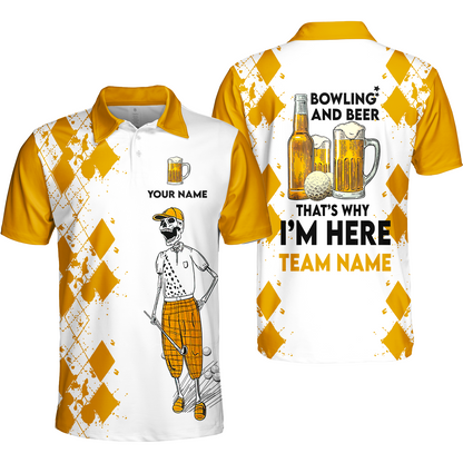 Golf Beer Men Polo Shirt - Custom Name Funny Skull Apparel - Personalized Gift For Golf Lover - Weekend Forecast Golfing With A Chance Of Drinking