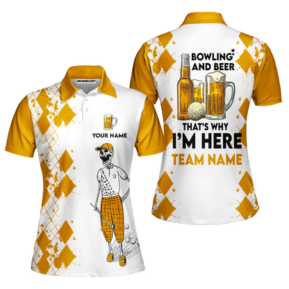 Golf Beer Men Polo Shirt - Custom Name Funny Skull Apparel - Personalized Gift For Golf Lover - Weekend Forecast Golfing With A Chance Of Drinking