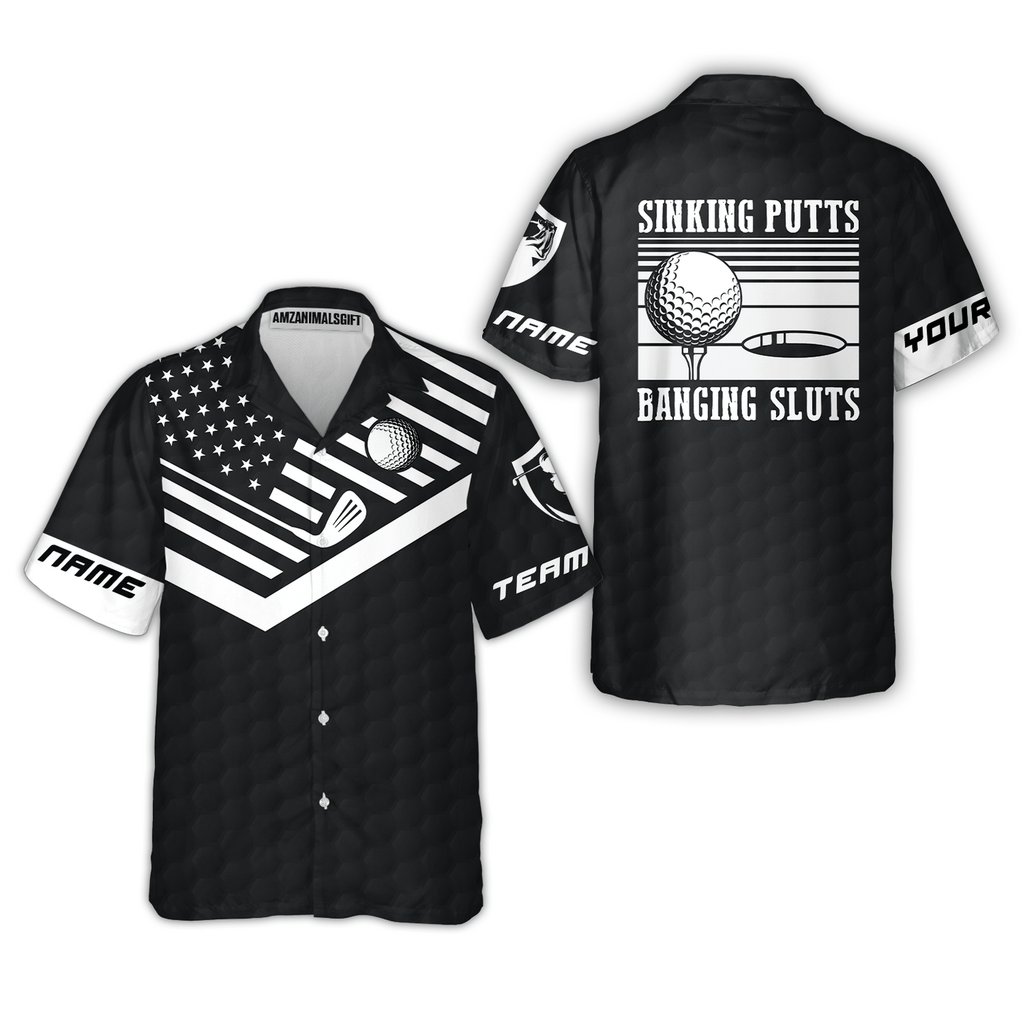 Golf Custom Name Polo Shirt, Sinking Putts Banging Sluts Custom Polo Shirt, Personalized Black Golf Pattern Shirt- Perfect Gift For Men, Golfers