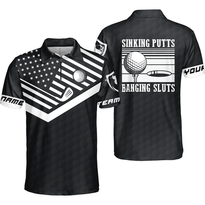 Golf Custom Name Polo Shirt, Sinking Putts Banging Sluts Custom Polo Shirt, Personalized Black Golf Pattern Shirt- Perfect Gift For Men, Golfers