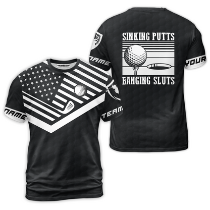 Golf Custom Name Polo Shirt, Sinking Putts Banging Sluts Custom Polo Shirt, Personalized Black Golf Pattern Shirt- Perfect Gift For Men, Golfers