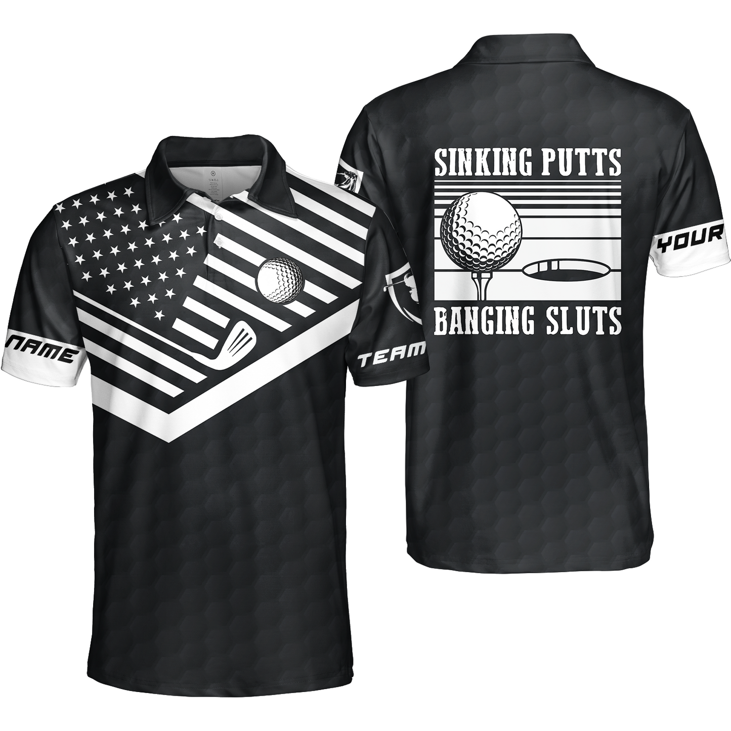 Golf Custom Name Polo Shirt, Sinking Putts Banging Sluts Custom Polo Shirt, Personalized Black Golf Pattern Shirt- Perfect Gift For Men, Golfers