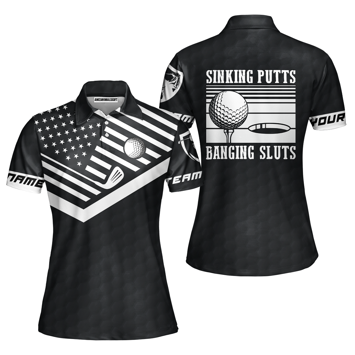 Golf Custom Name Polo Shirt, Sinking Putts Banging Sluts Custom Polo Shirt, Personalized Black Golf Pattern Shirt- Perfect Gift For Men, Golfers