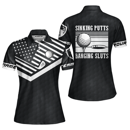 Golf Custom Name Polo Shirt, Sinking Putts Banging Sluts Custom Polo Shirt, Personalized Black Golf Pattern Shirt- Perfect Gift For Men, Golfers
