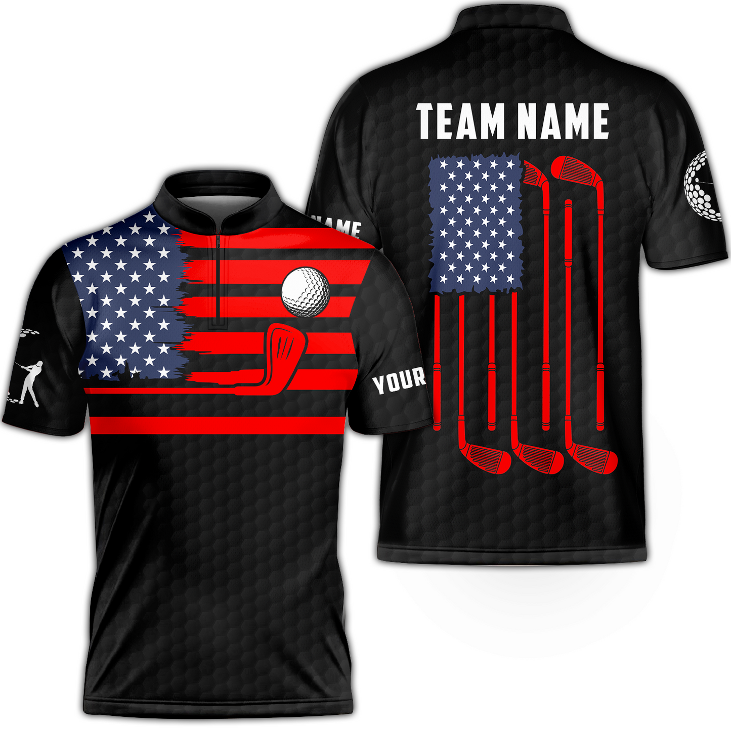 Golf Men Polo Shirt - Custom Name American Flag Patriotic Apparel - Personalized Sports Gift For Golf Lover, Male, Husband, Boyfriend