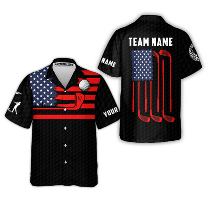 Golf Men Polo Shirt - Custom Name American Flag Patriotic Apparel - Personalized Sports Gift For Golf Lover, Male, Husband, Boyfriend