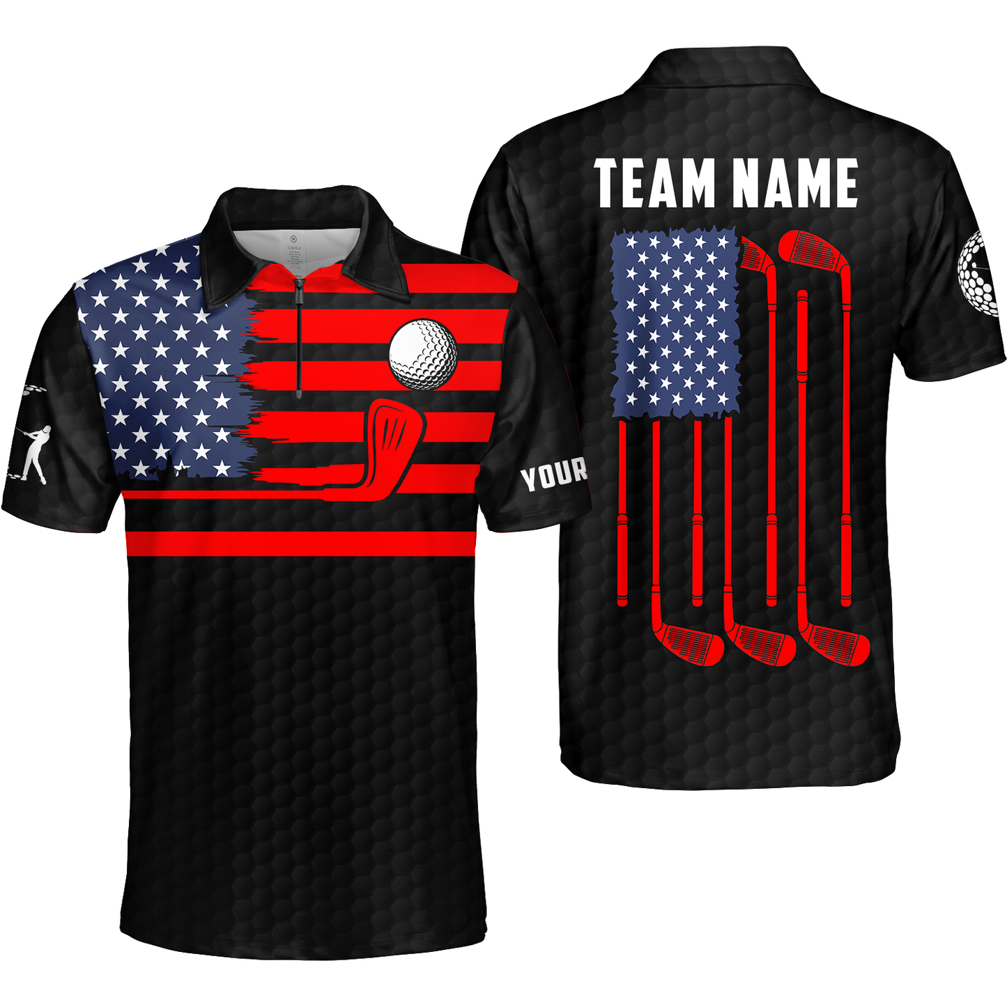 Golf Men Polo Shirt - Custom Name American Flag Patriotic Apparel - Personalized Sports Gift For Golf Lover, Male, Husband, Boyfriend