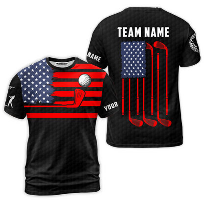 Golf Men Polo Shirt - Custom Name American Flag Patriotic Apparel - Personalized Sports Gift For Golf Lover, Male, Husband, Boyfriend