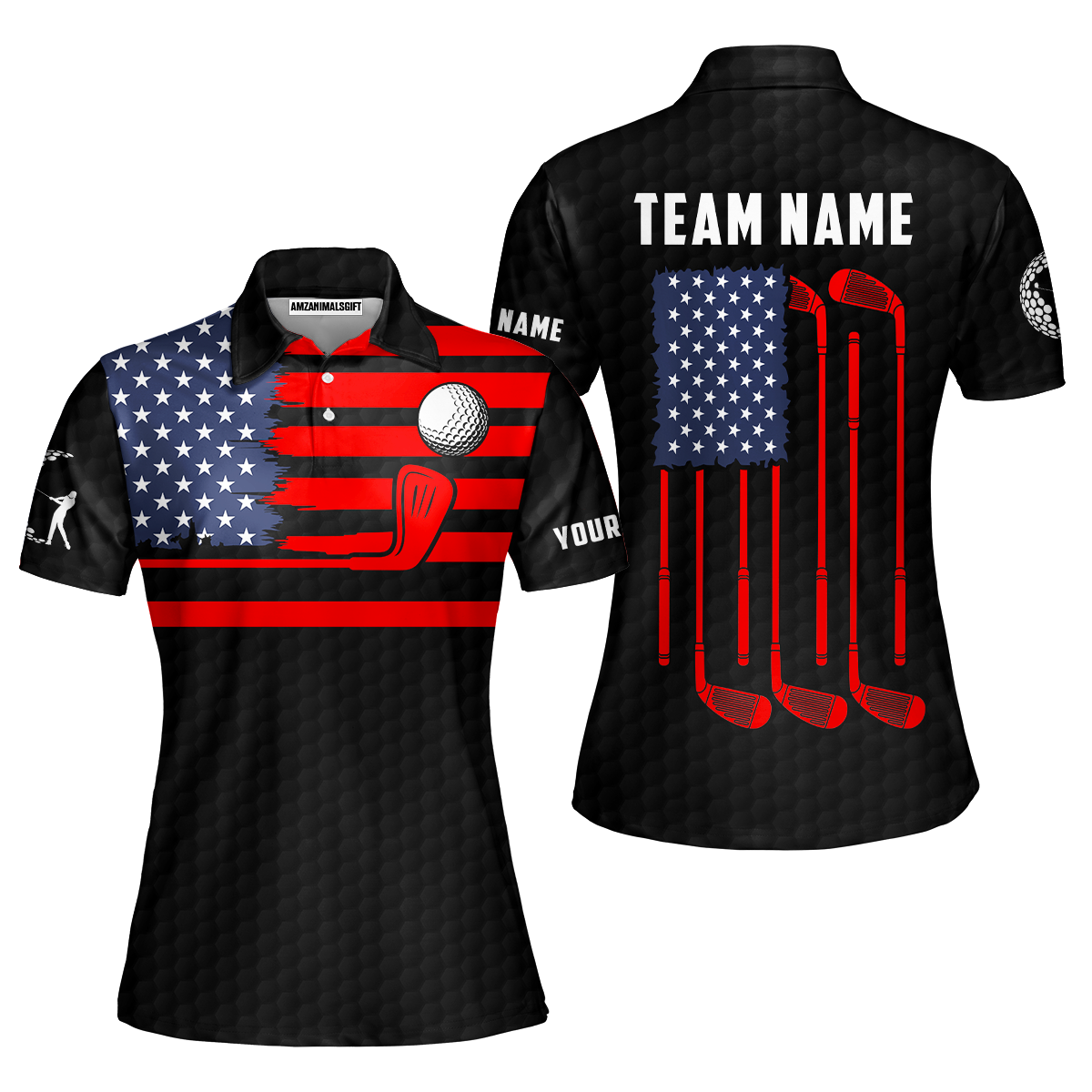 Golf Men Polo Shirt - Custom Name American Flag Patriotic Apparel - Personalized Sports Gift For Golf Lover, Male, Husband, Boyfriend