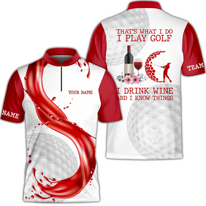 Golf & Wine Womens Golf Polo Shirt Custom Name That's What I Do I Play Golf Drink Wine And Know Things, Perfect Gift For Women