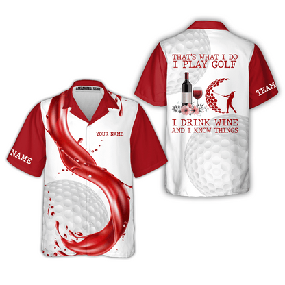Golf & Wine Womens Golf Polo Shirt Custom Name That's What I Do I Play Golf Drink Wine And Know Things, Perfect Gift For Women