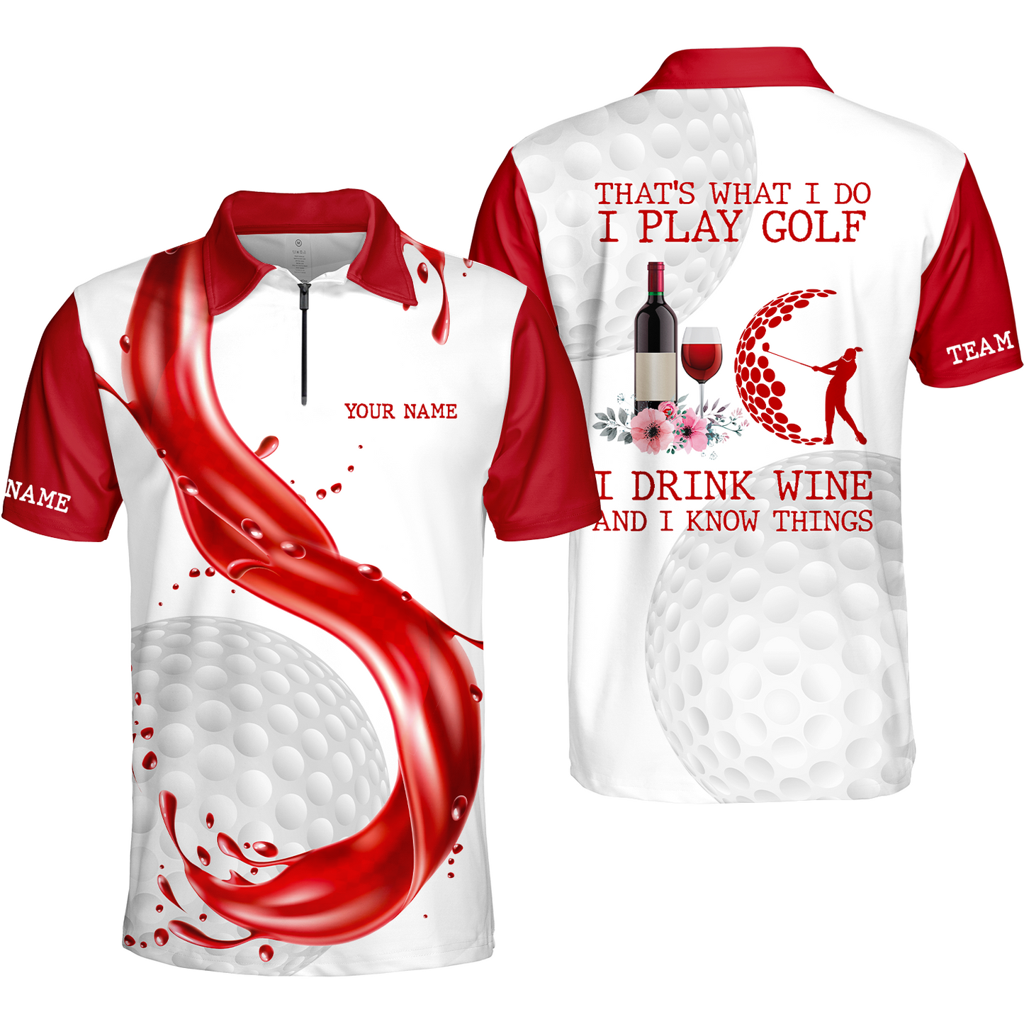 Golf & Wine Womens Golf Polo Shirt Custom Name That's What I Do I Play Golf Drink Wine And Know Things, Perfect Gift For Women