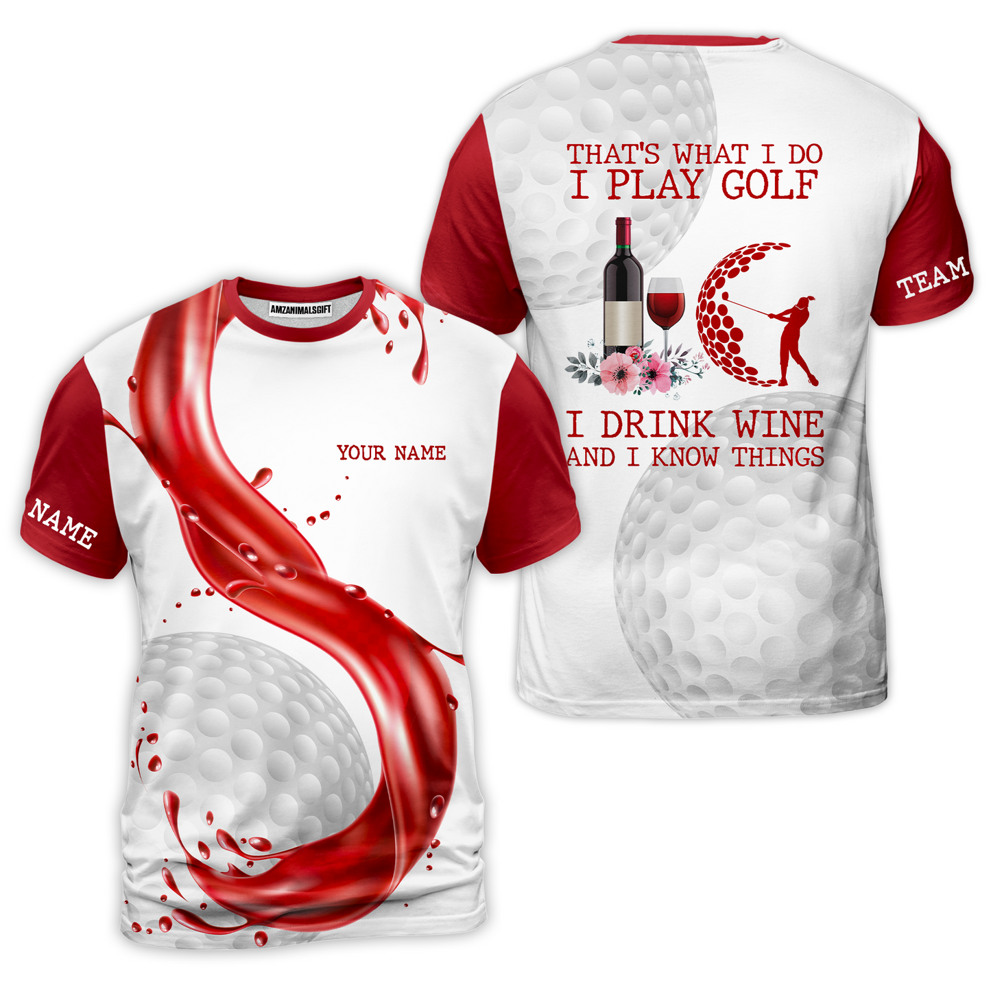 Golf & Wine Womens Golf Polo Shirt Custom Name That's What I Do I Play Golf Drink Wine And Know Things, Perfect Gift For Women