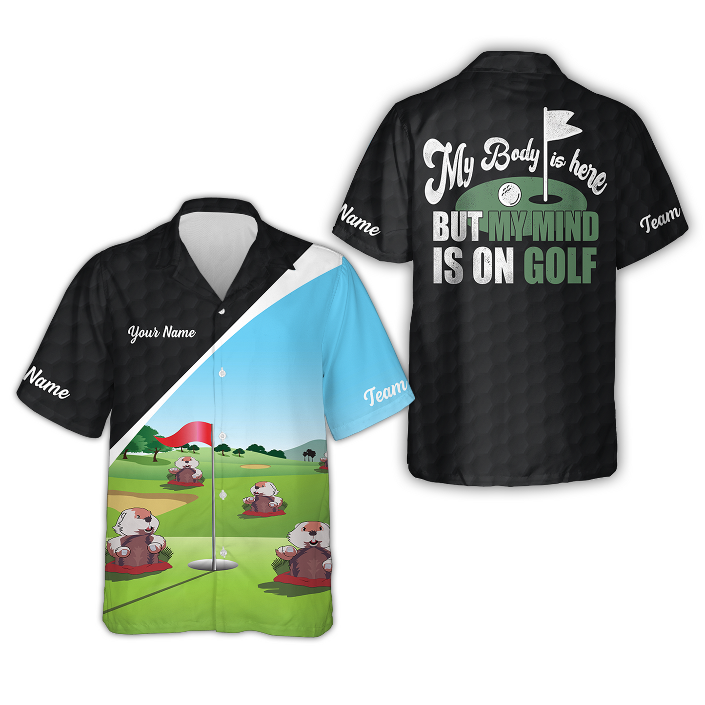Gopher My Mind Is On Golf Custom Men Polo Shirt, Personalized Golf Shirt For Men, Cool Gift For Golfers