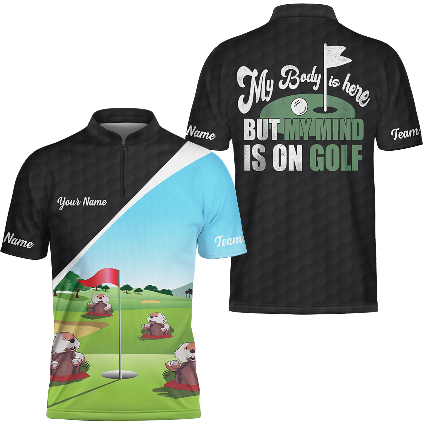 Gopher My Mind Is On Golf Custom Men Polo Shirt, Personalized Golf Shirt For Men, Cool Gift For Golfers