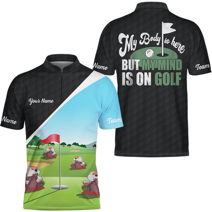 Gopher My Mind Is On Golf Custom Men Polo Shirt, Personalized Golf Shirt For Men, Cool Gift For Golfers