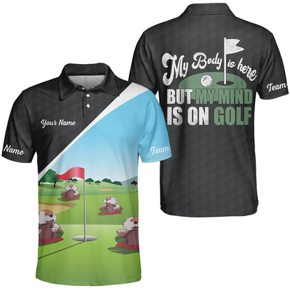 Gopher My Mind Is On Golf Custom Men Polo Shirt, Personalized Golf Shirt For Men, Cool Gift For Golfers